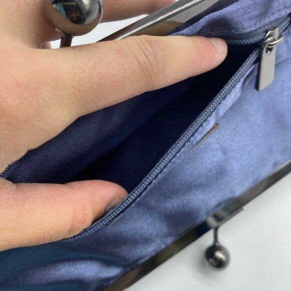 Express Silver Metallic Sparkle Glitter Snap Closure Clutch Wallet 11" x 4" - Picture 3 of 5